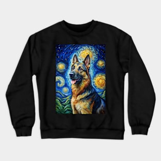 German Shepherd Dog Breed Painting in a Van Gogh Starry Night Art Style Crewneck Sweatshirt